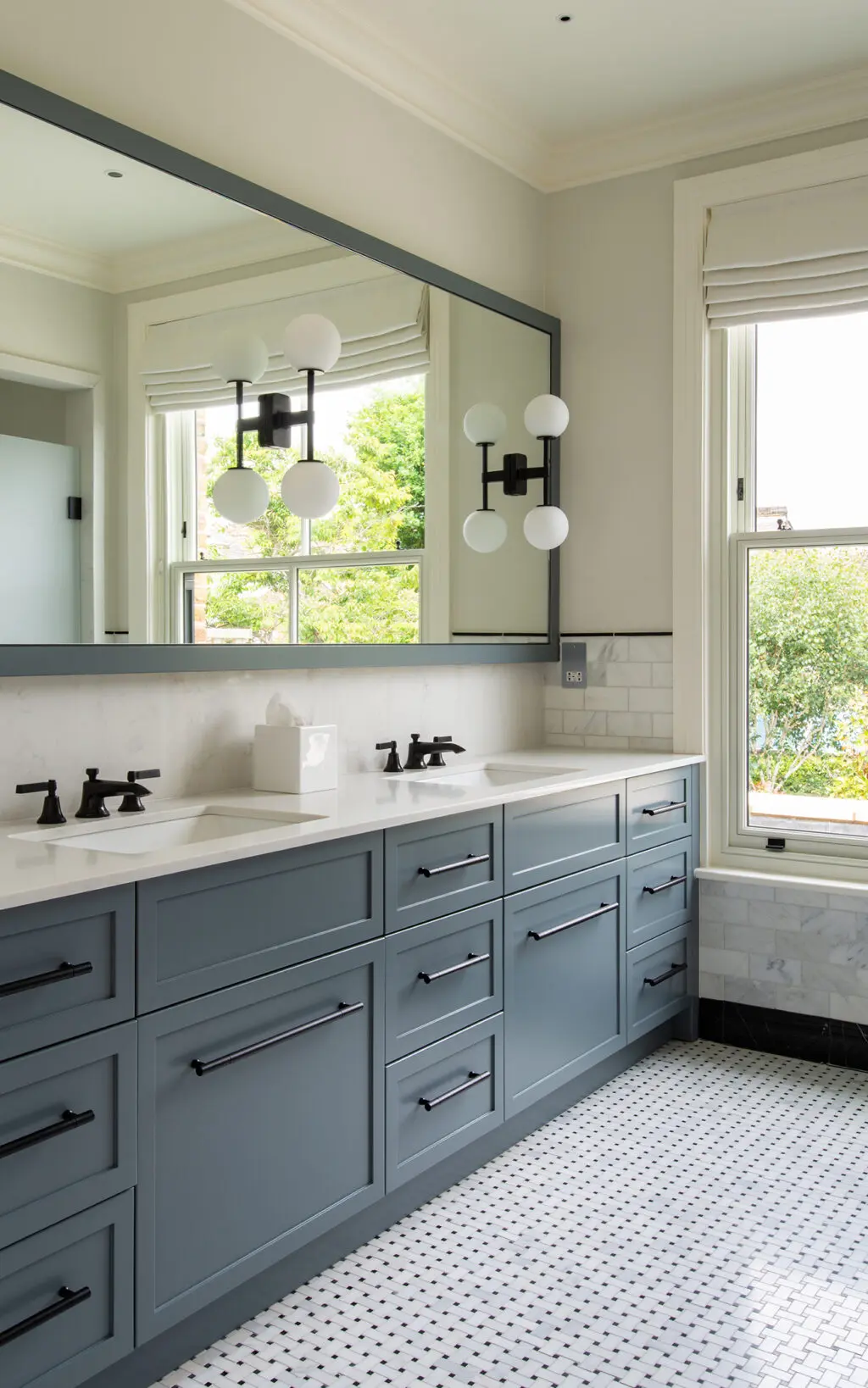 Edwardian family home bathroom with Style Moderne basin fillers in Matt Black Chrome