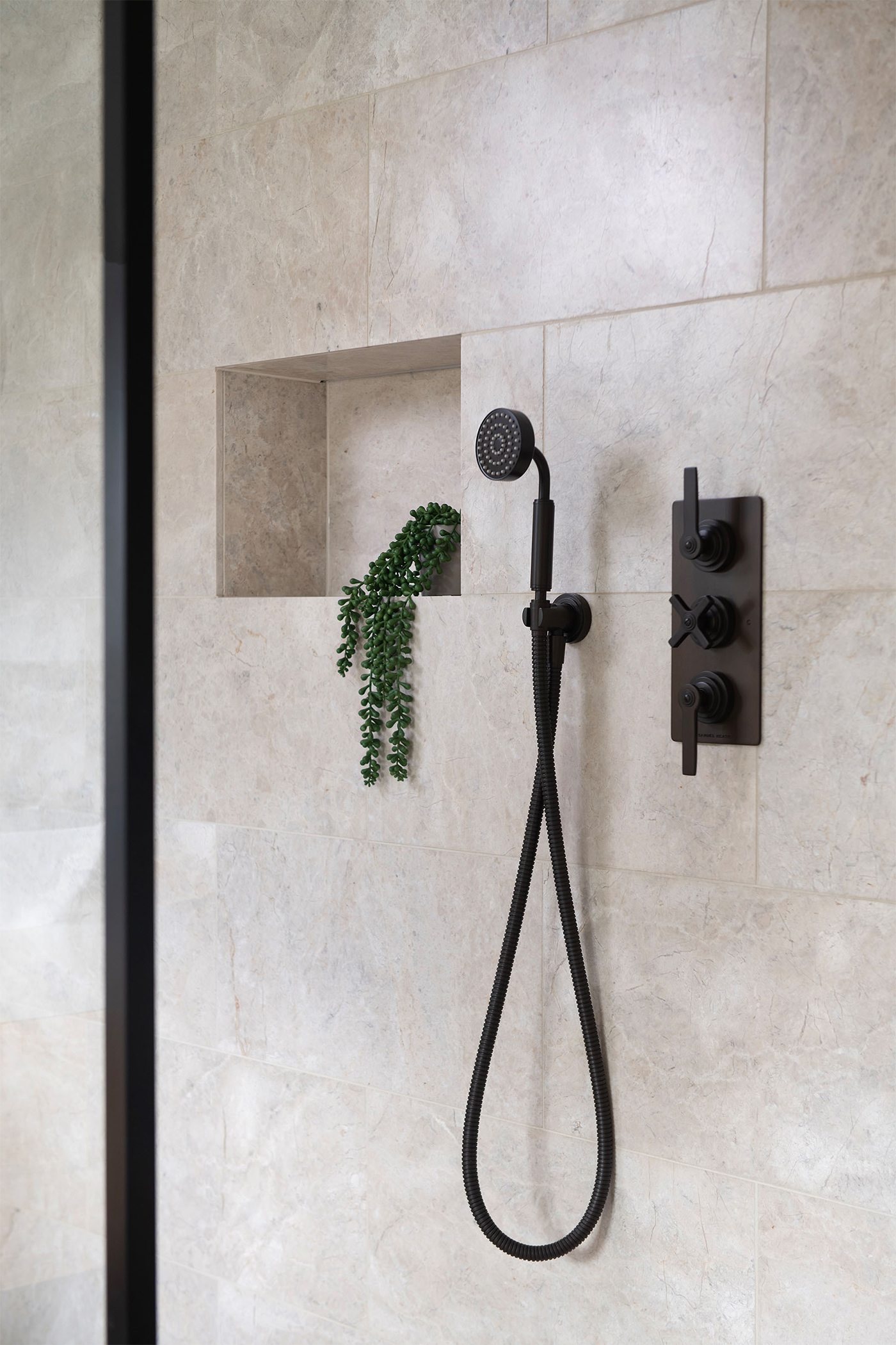 Bayswater Interiors Manor House master bathroom with Samuel Heath Landmark LMK Pure Concealed Shower Set in City Bronze